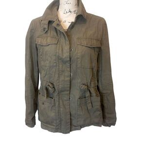 GAP Women's Olive Green Military Jacket M Cargo Pockets Distressed Snap Closure